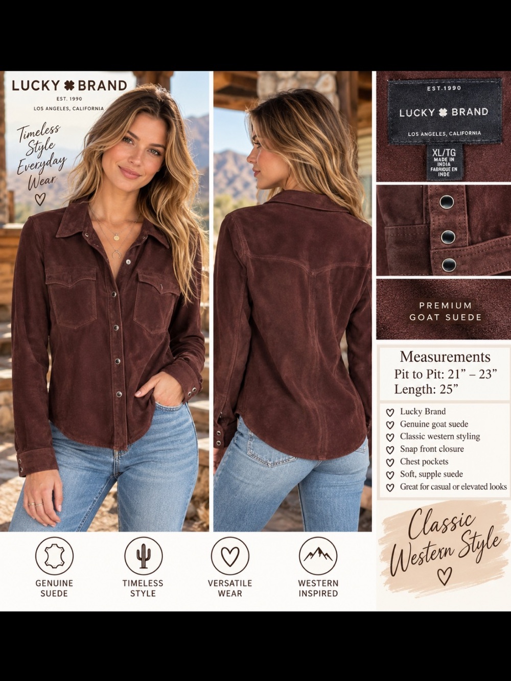 Lucky Brand Brown Goat Suede Button-Down Shirt